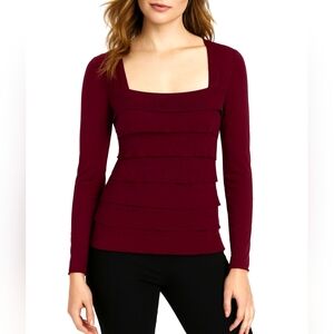 Studio M Shirt Maroon Wine Layered Long Sleeve Square Neck Pullover Size…
